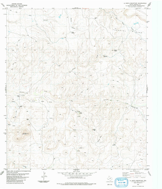 Classic USGS La Mota Mountain Texas 7.5'x7.5' Topo Map Image