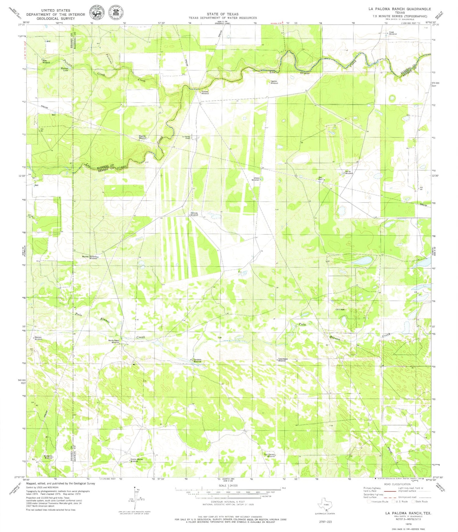 Classic USGS La Paloma Ranch Texas 7.5'x7.5' Topo Map Image