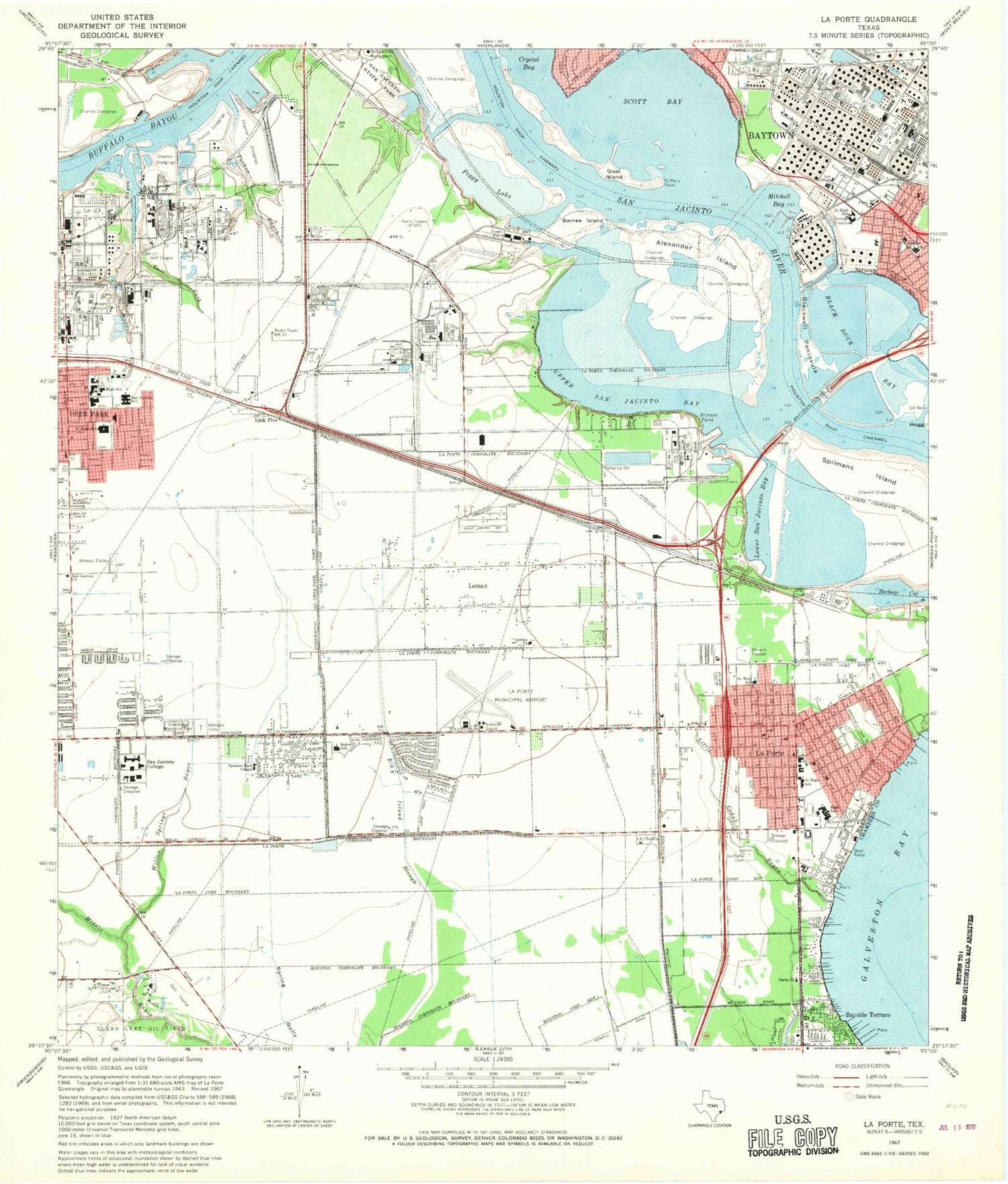 Classic USGS La Porte Texas 7.5'x7.5' Topo Map Image