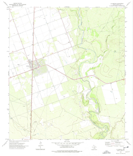 Classic USGS La Pryor Texas 7.5'x7.5' Topo Map Image