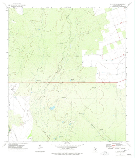 Classic USGS La Pryor NW Texas 7.5'x7.5' Topo Map Image