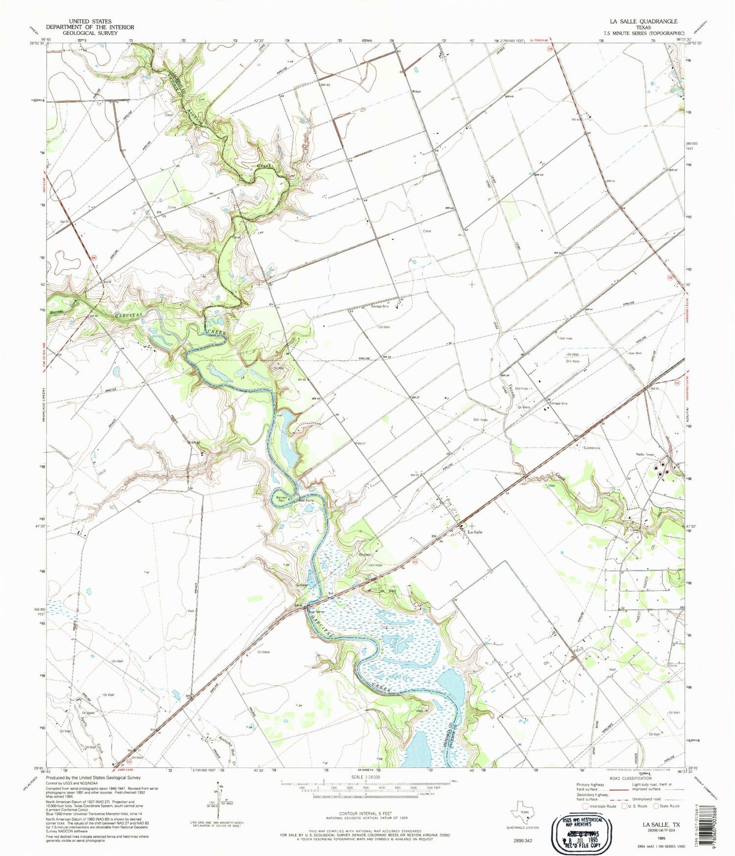 Classic USGS La Salle Texas 7.5'x7.5' Topo Map Image