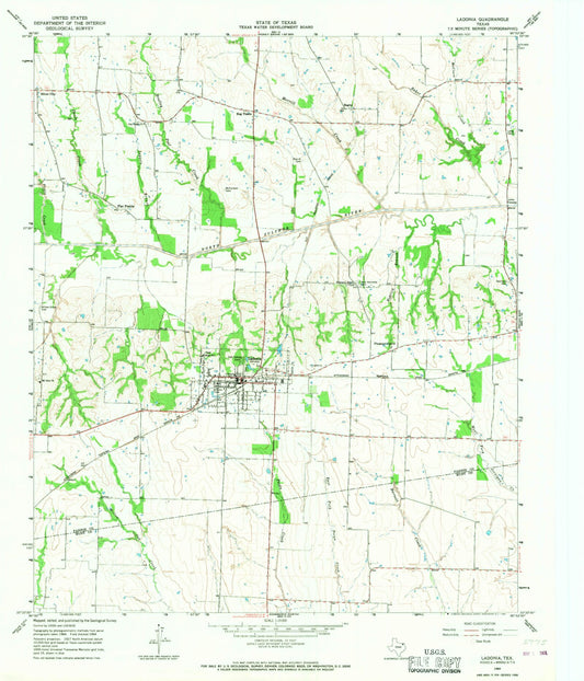 Classic USGS Ladonia Texas 7.5'x7.5' Topo Map Image