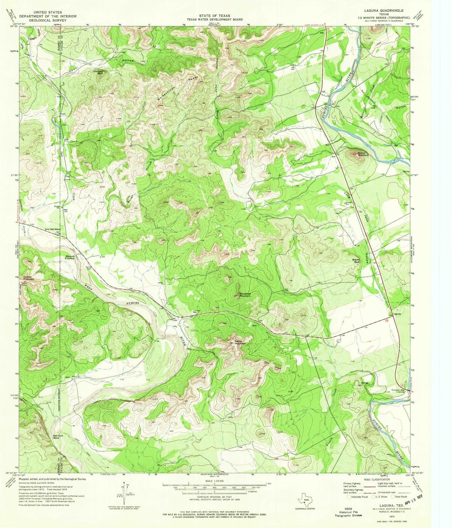 Classic USGS Laguna Texas 7.5'x7.5' Topo Map Image