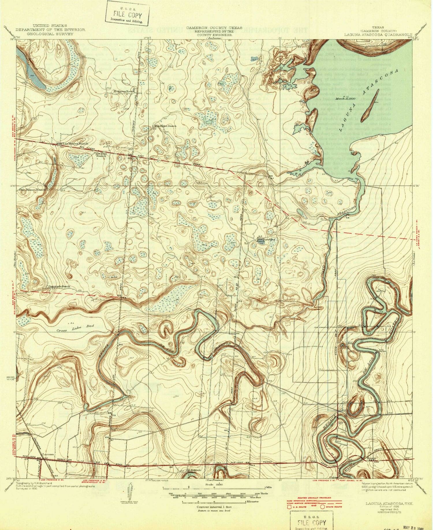 Classic USGS Laguna Atascosa Texas 7.5'x7.5' Topo Map Image
