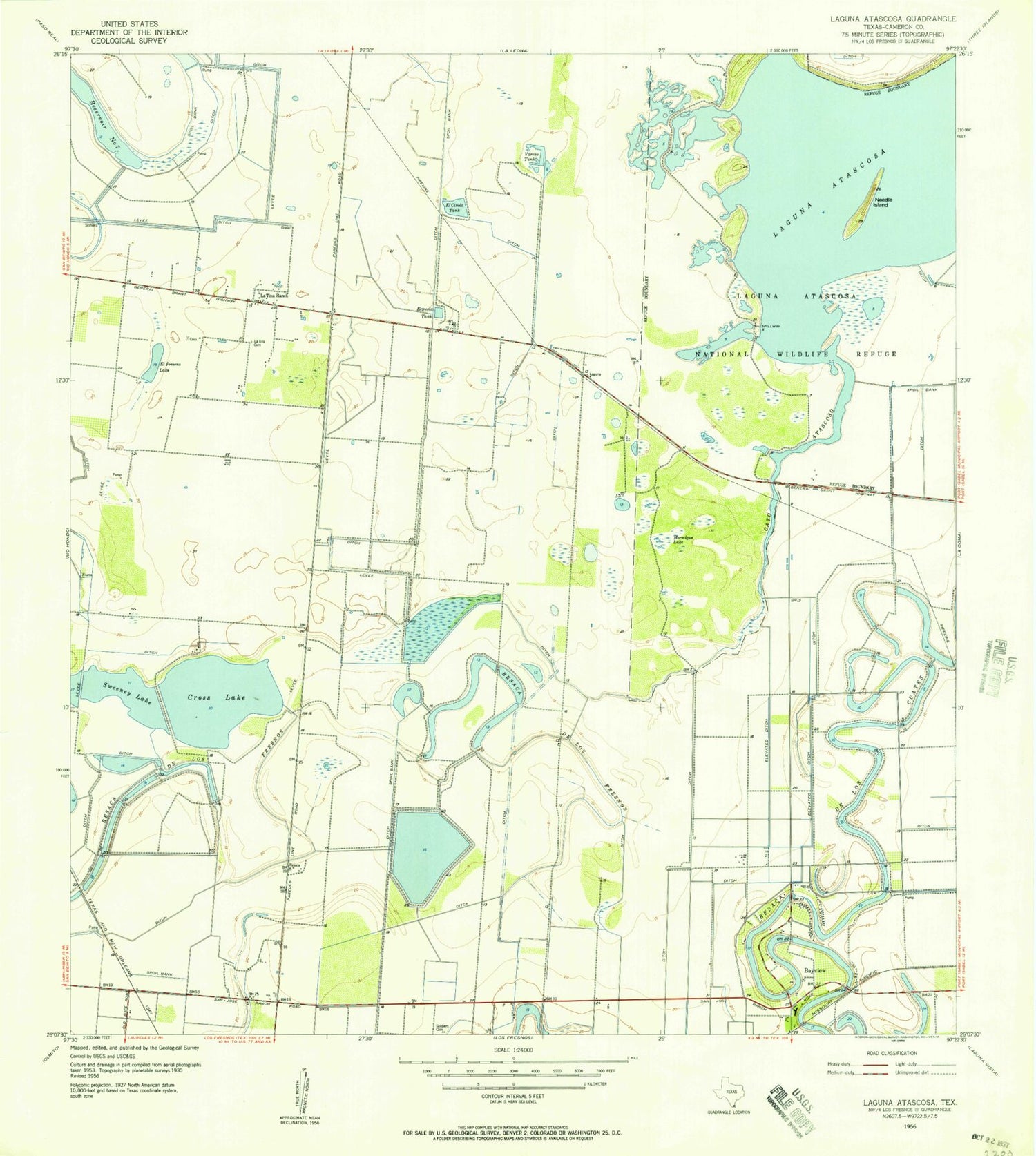 Classic USGS Laguna Atascosa Texas 7.5'x7.5' Topo Map Image