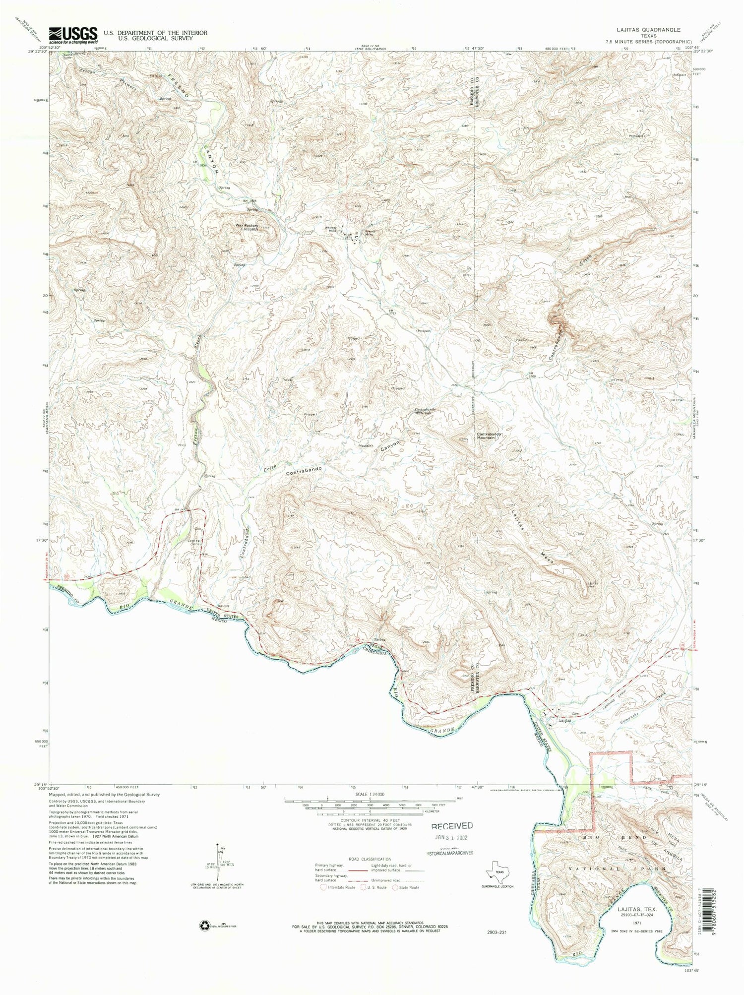Classic USGS Lajitas Texas 7.5'x7.5' Topo Map Image