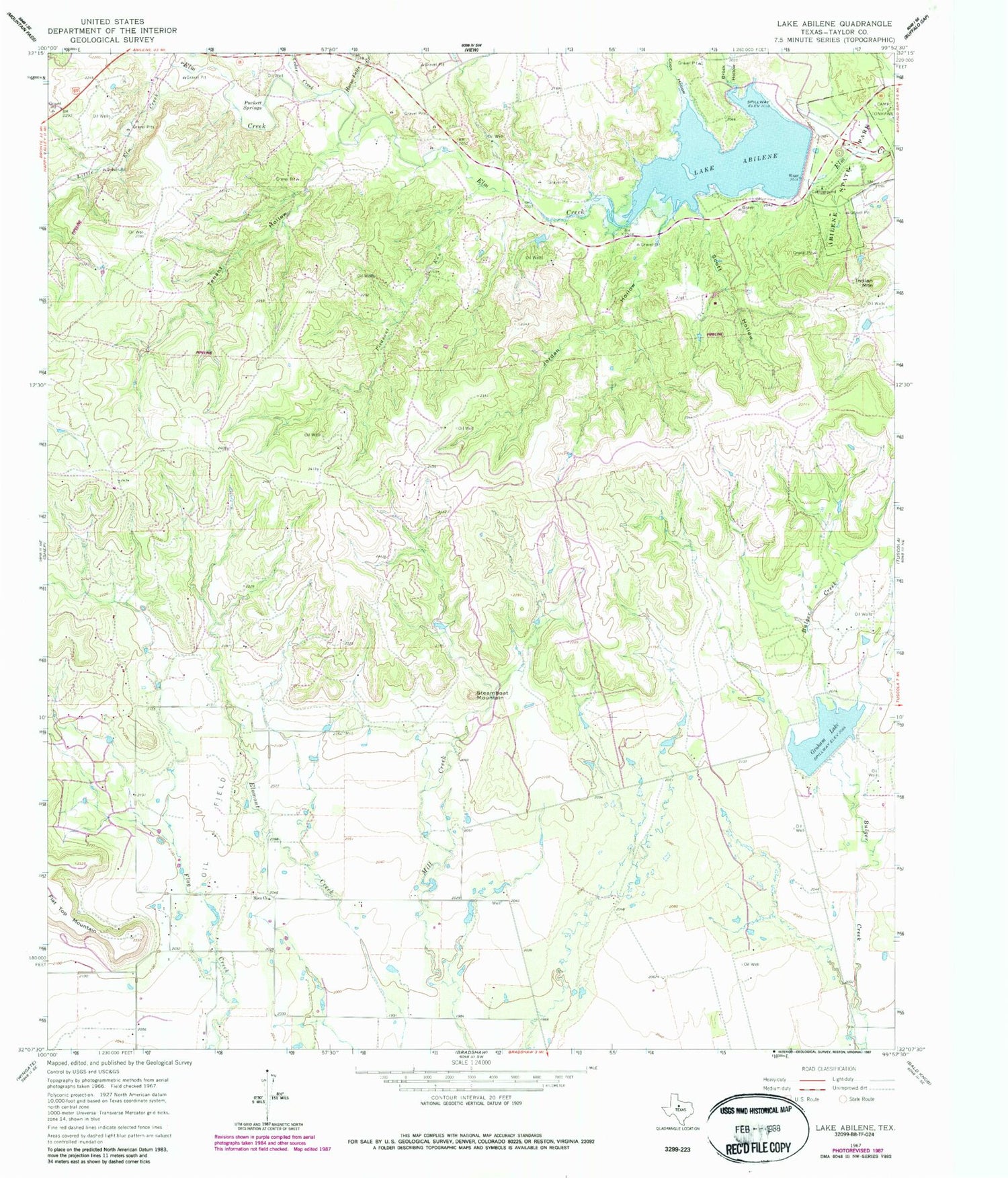 Classic USGS Lake Abilene Texas 7.5'x7.5' Topo Map Image