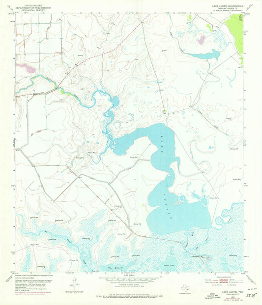 Classic USGS Lake Austin Texas 7.5'x7.5' Topo Map Image