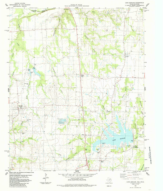 Classic USGS Lake Bonham Texas 7.5'x7.5' Topo Map Image