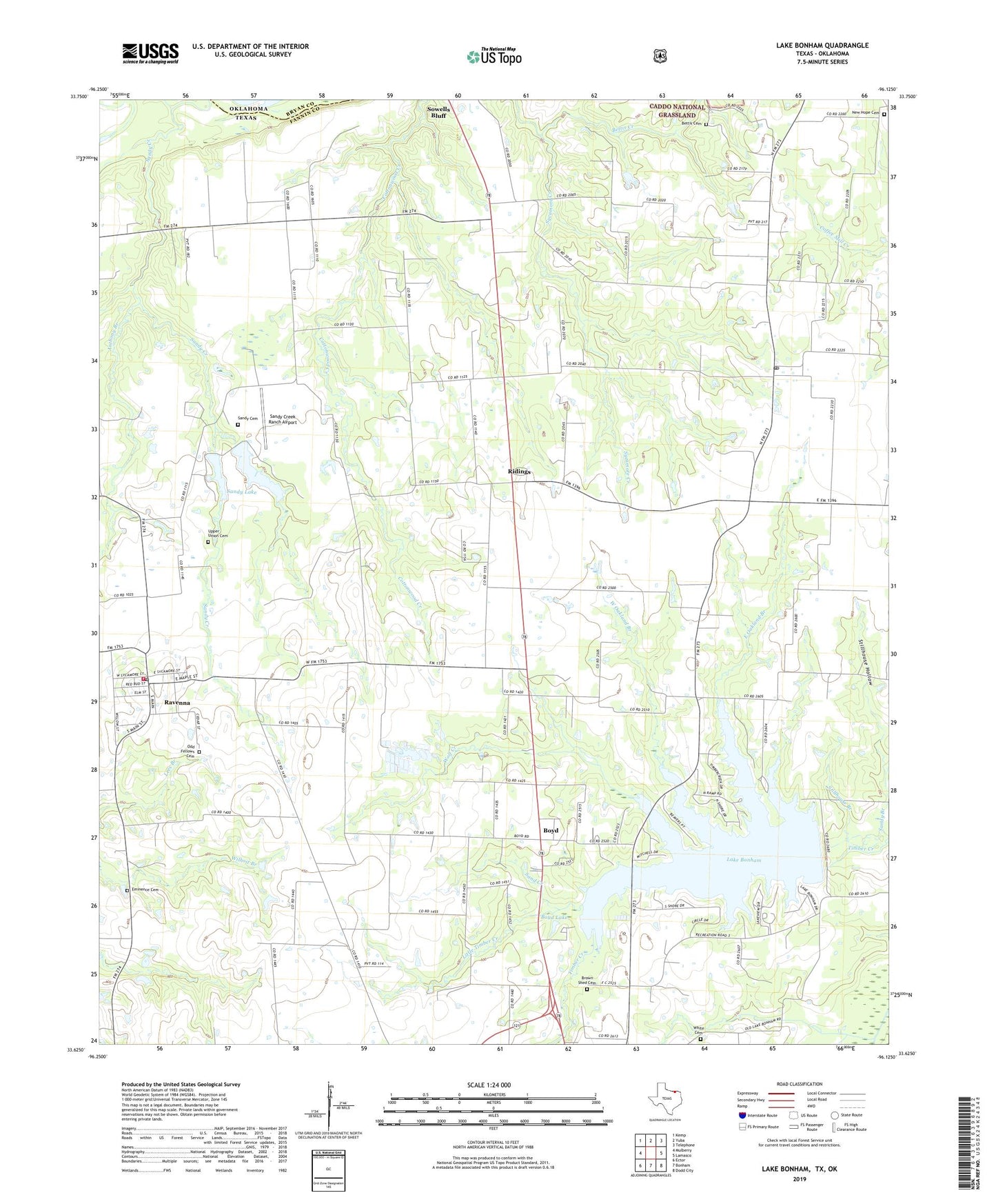 Lake Bonham Texas US Topo Map Image