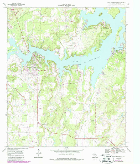 Classic USGS Lake Brownwood Texas 7.5'x7.5' Topo Map Image