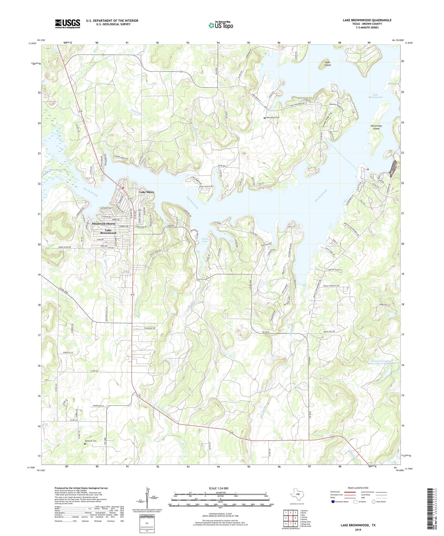 Lake Brownwood Texas US Topo Map Image
