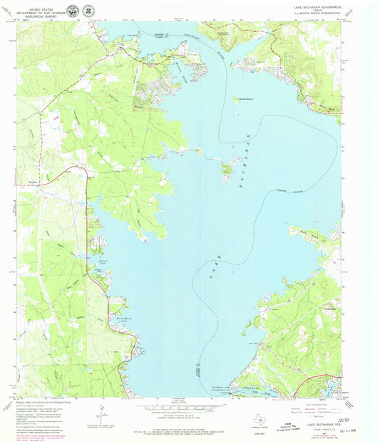 Classic USGS Lake Buchanan Texas 7.5'x7.5' Topo Map Image