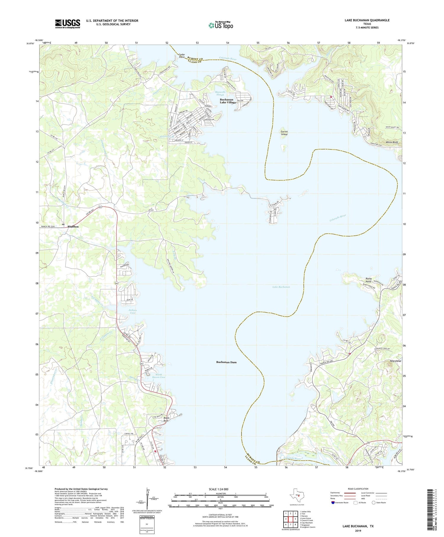 Lake Buchanan Texas US Topo Map Image