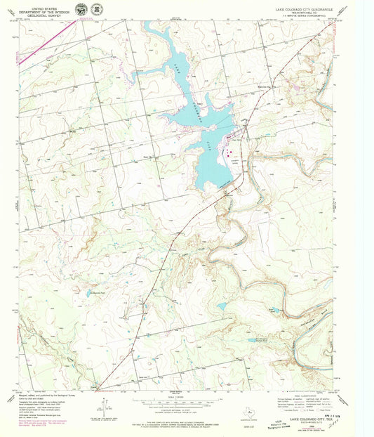 Classic USGS Lake Colorado City Texas 7.5'x7.5' Topo Map Image