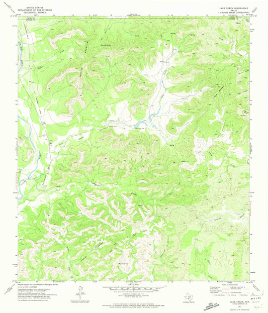 Classic USGS Lake Creek Texas 7.5'x7.5' Topo Map Image