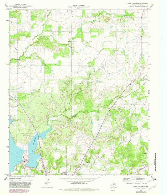 Classic USGS Lake Eddleman Texas 7.5'x7.5' Topo Map Image