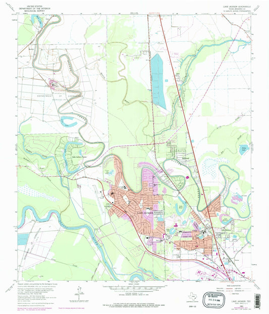 Classic USGS Lake Jackson Texas 7.5'x7.5' Topo Map Image