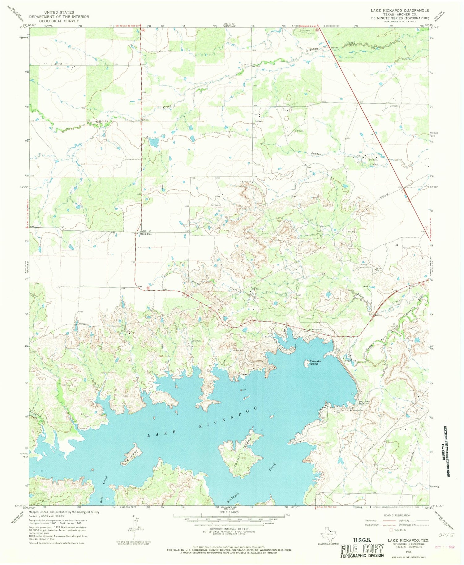 Classic USGS Lake Kickapoo Texas 7.5'x7.5' Topo Map Image
