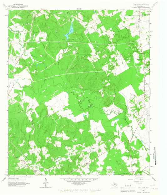 Classic USGS Lake Leon Texas 7.5'x7.5' Topo Map Image