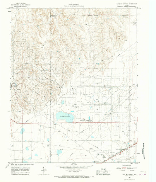 Classic USGS Lake McConnell Texas 7.5'x7.5' Topo Map Image