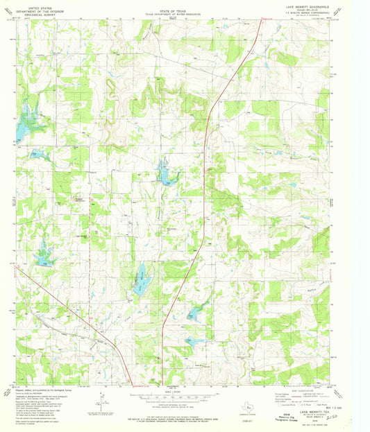 Classic USGS Lake Merritt Texas 7.5'x7.5' Topo Map Image