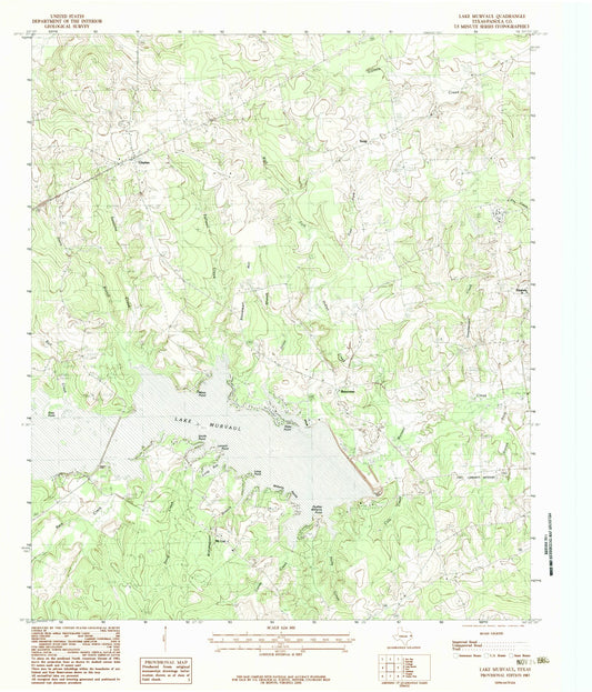 Classic USGS Lake Murvaul Texas 7.5'x7.5' Topo Map Image