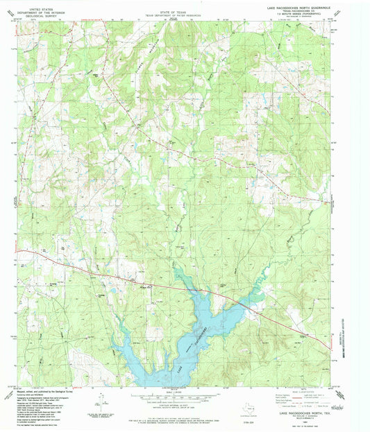 Classic USGS Lake Nacogdoches North Texas 7.5'x7.5' Topo Map Image