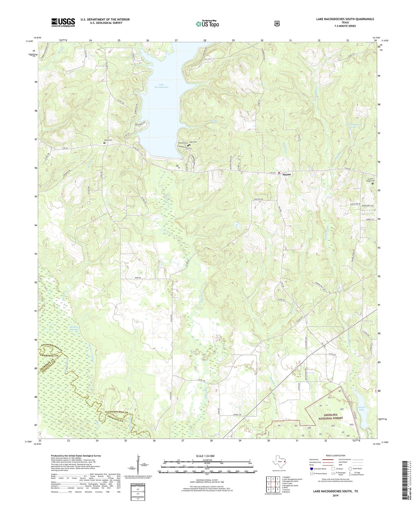 Lake Nacogdoches South Texas US Topo Map Image
