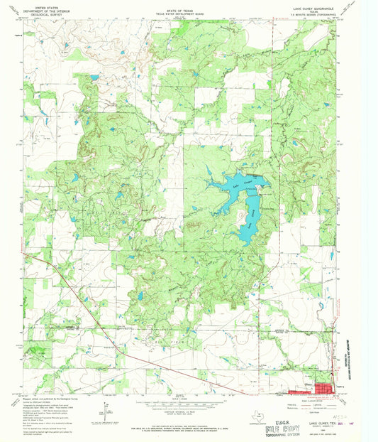 Classic USGS Lake Olney Texas 7.5'x7.5' Topo Map Image