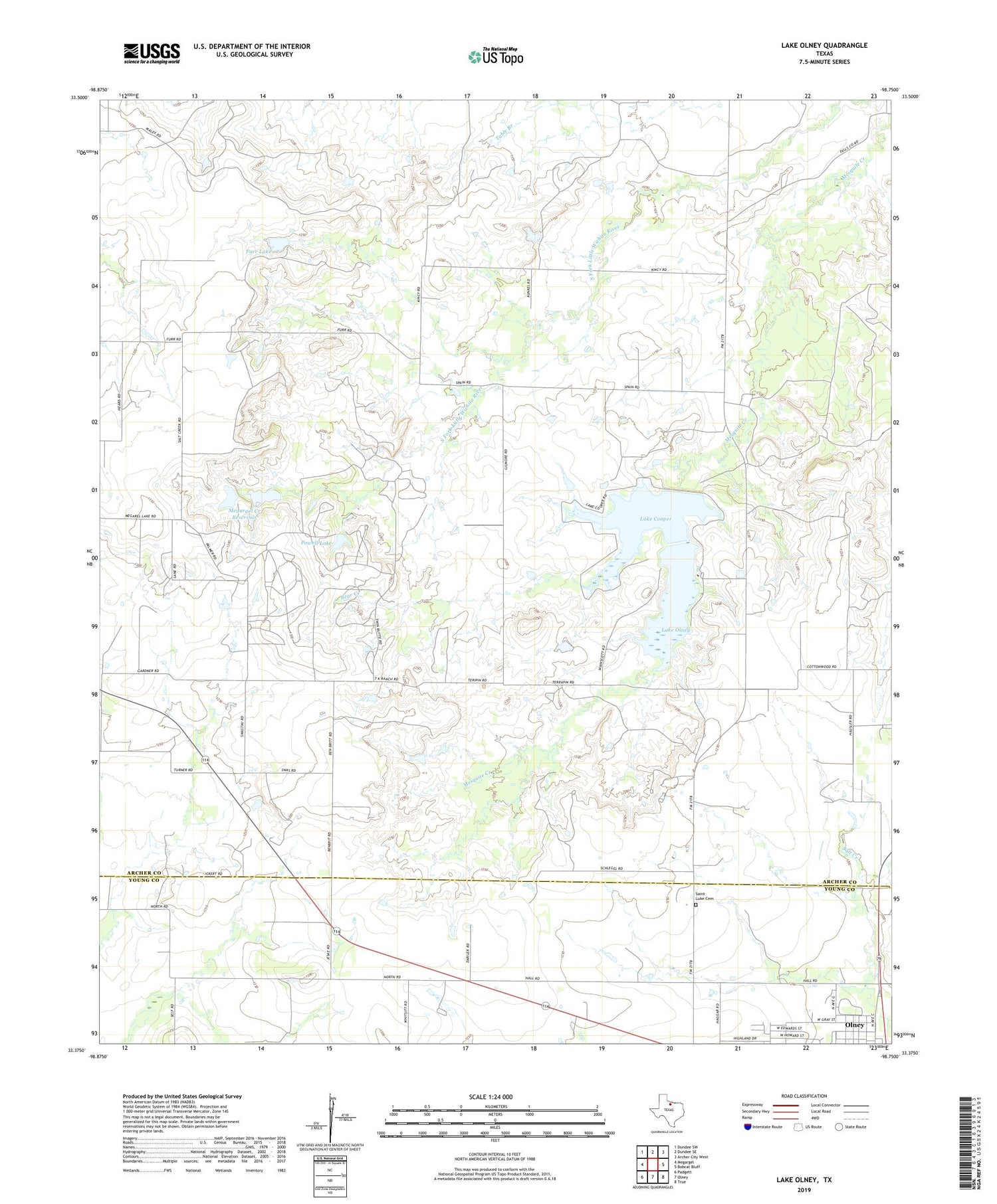 Lake Olney Texas US Topo Map Image