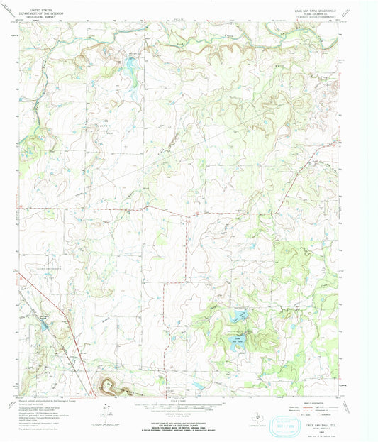 Classic USGS Lake San Tana Texas 7.5'x7.5' Topo Map Image