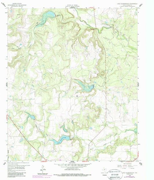 Classic USGS Lake Scarborough Texas 7.5'x7.5' Topo Map Image