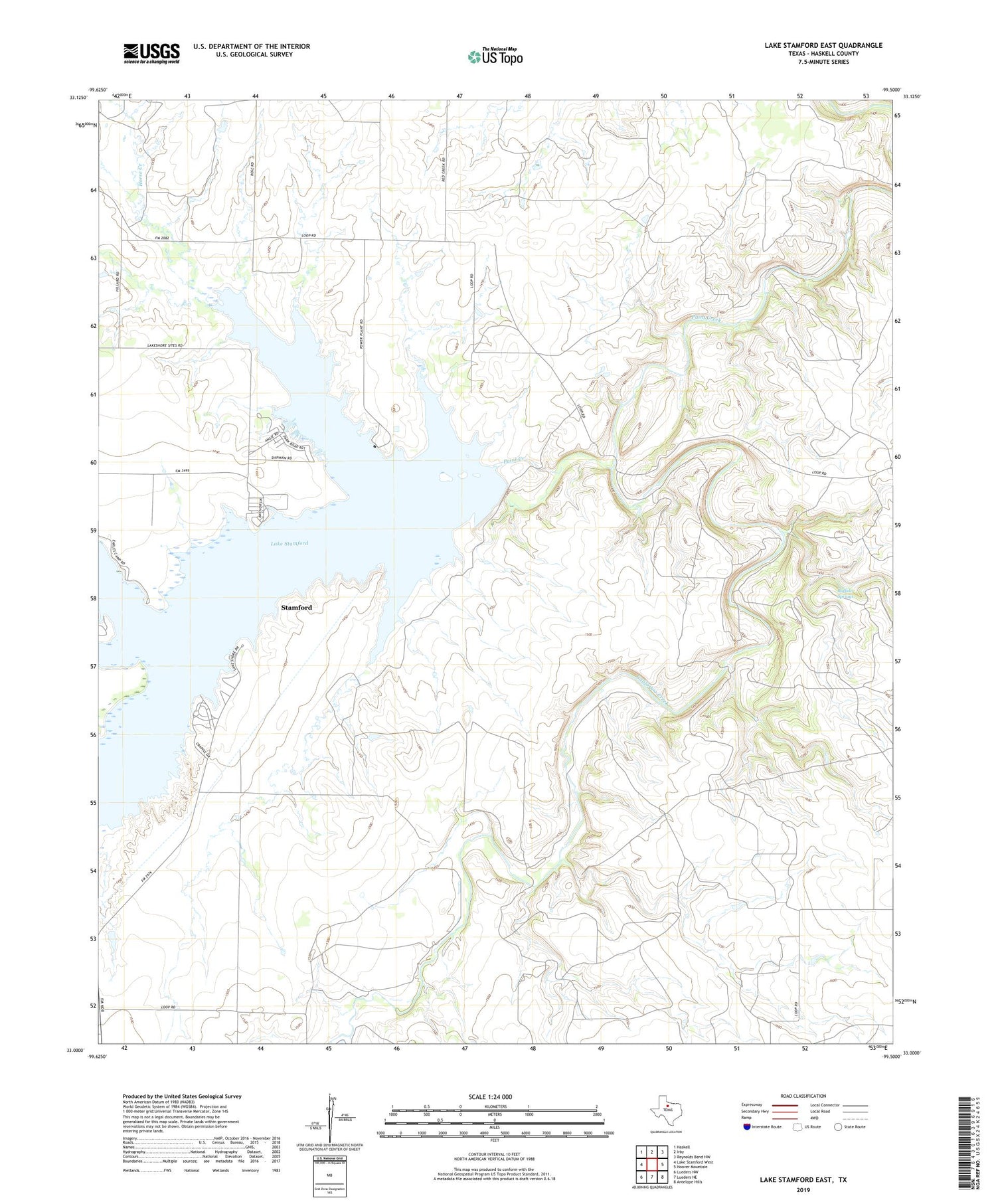 Lake Stamford East Texas US Topo Map Image