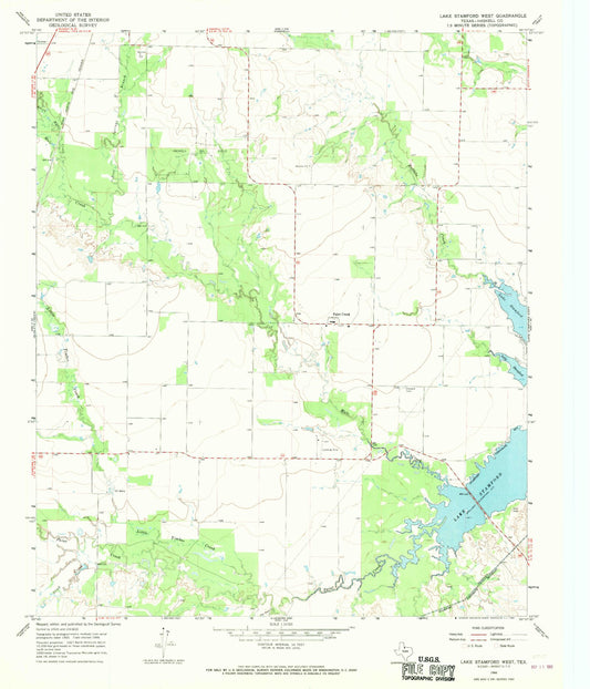 Classic USGS Lake Stamford West Texas 7.5'x7.5' Topo Map Image
