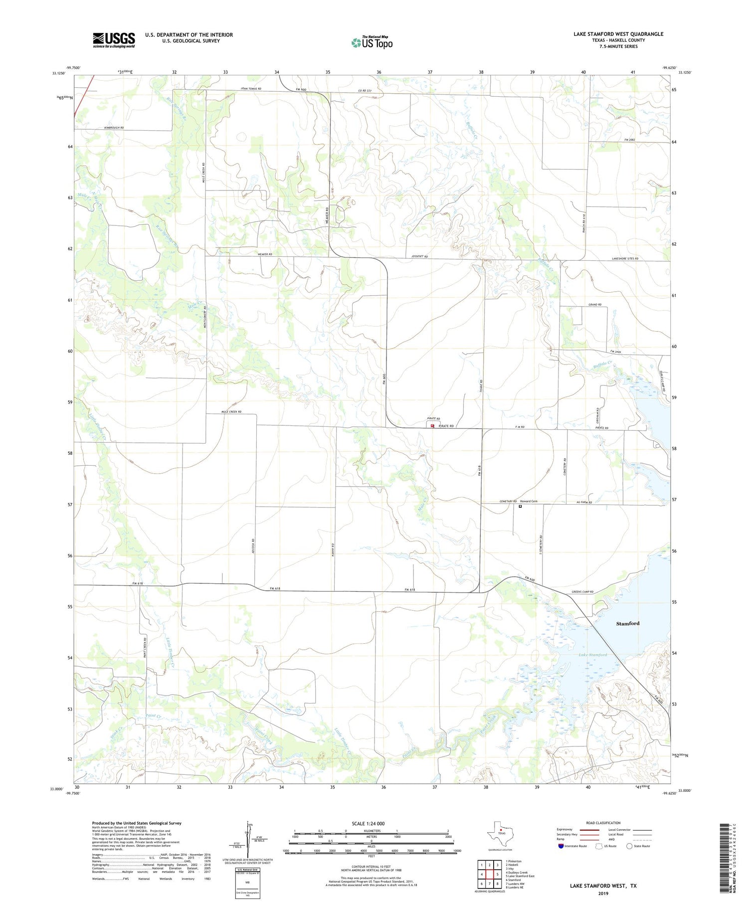 Lake Stamford West Texas US Topo Map Image