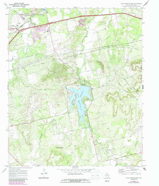 Classic USGS Lake Sweetwater Texas 7.5'x7.5' Topo Map Image