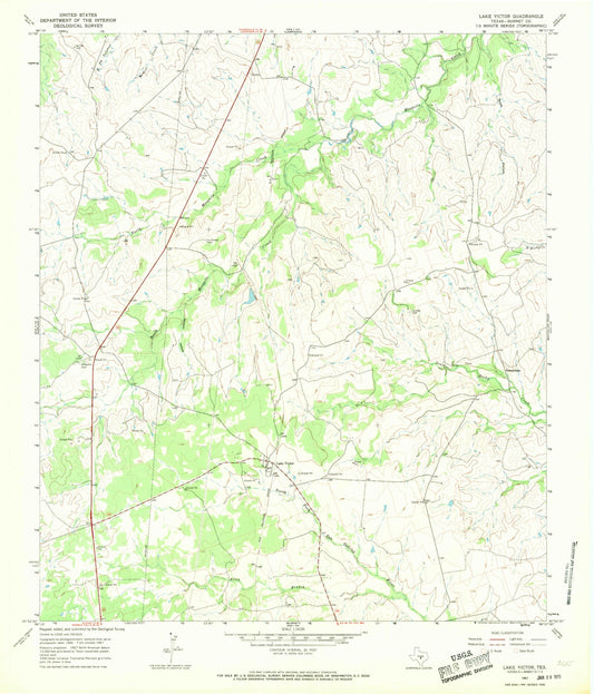 Classic USGS Lake Victor Texas 7.5'x7.5' Topo Map Image