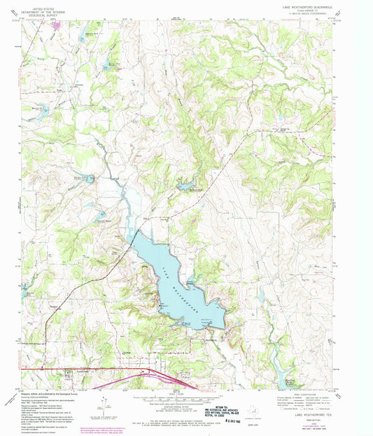 Classic USGS Lake Weatherford Texas 7.5'x7.5' Topo Map Image