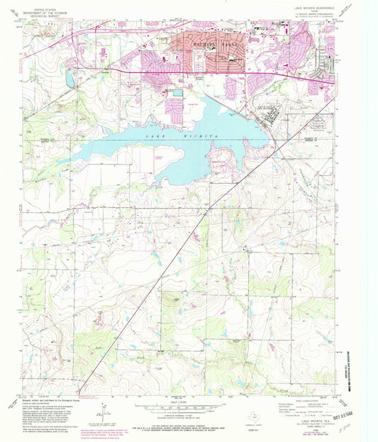 Classic USGS Lake Wichita Texas 7.5'x7.5' Topo Map Image