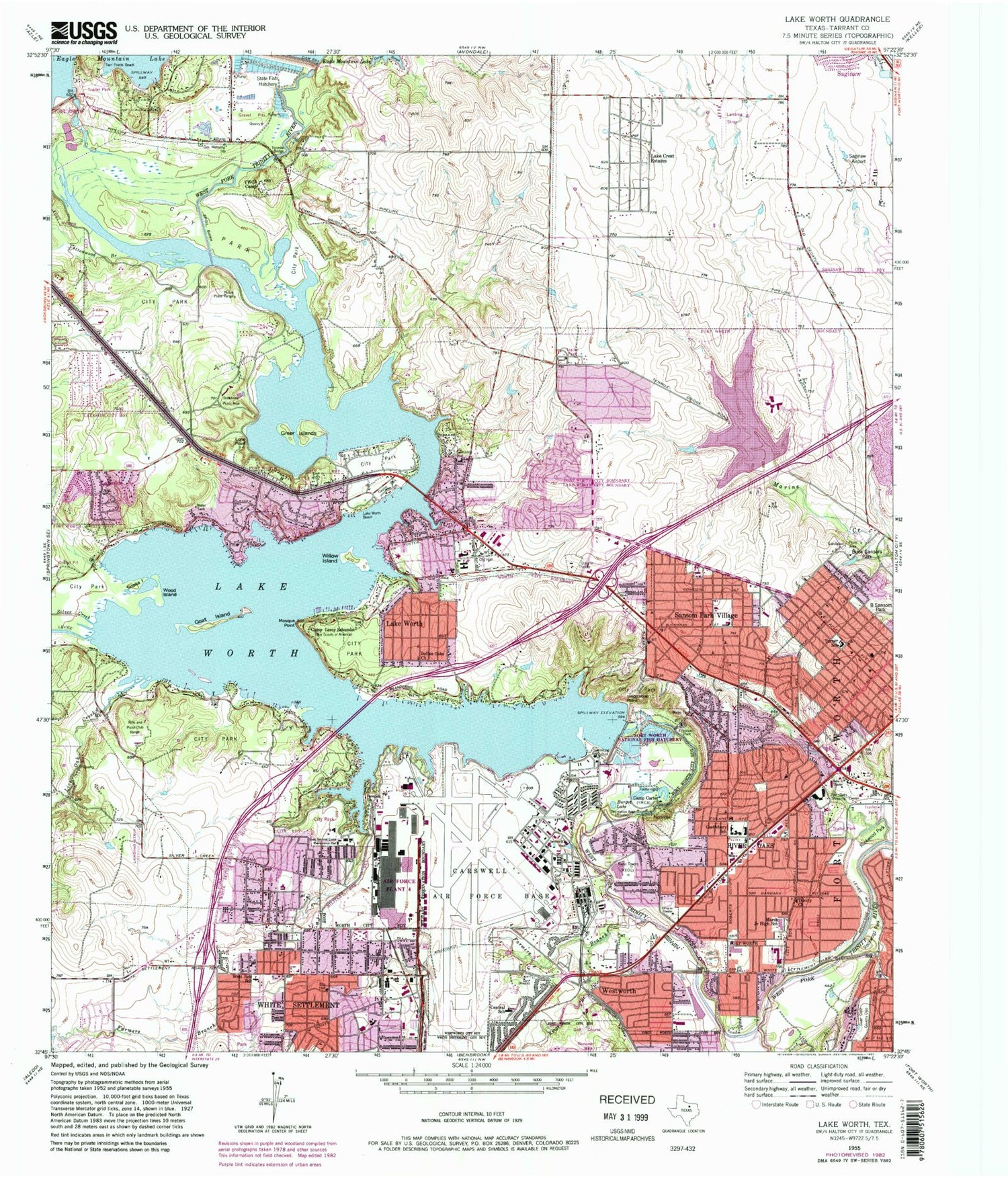 Classic USGS Lake Worth Texas 7.5'x7.5' Topo Map Image
