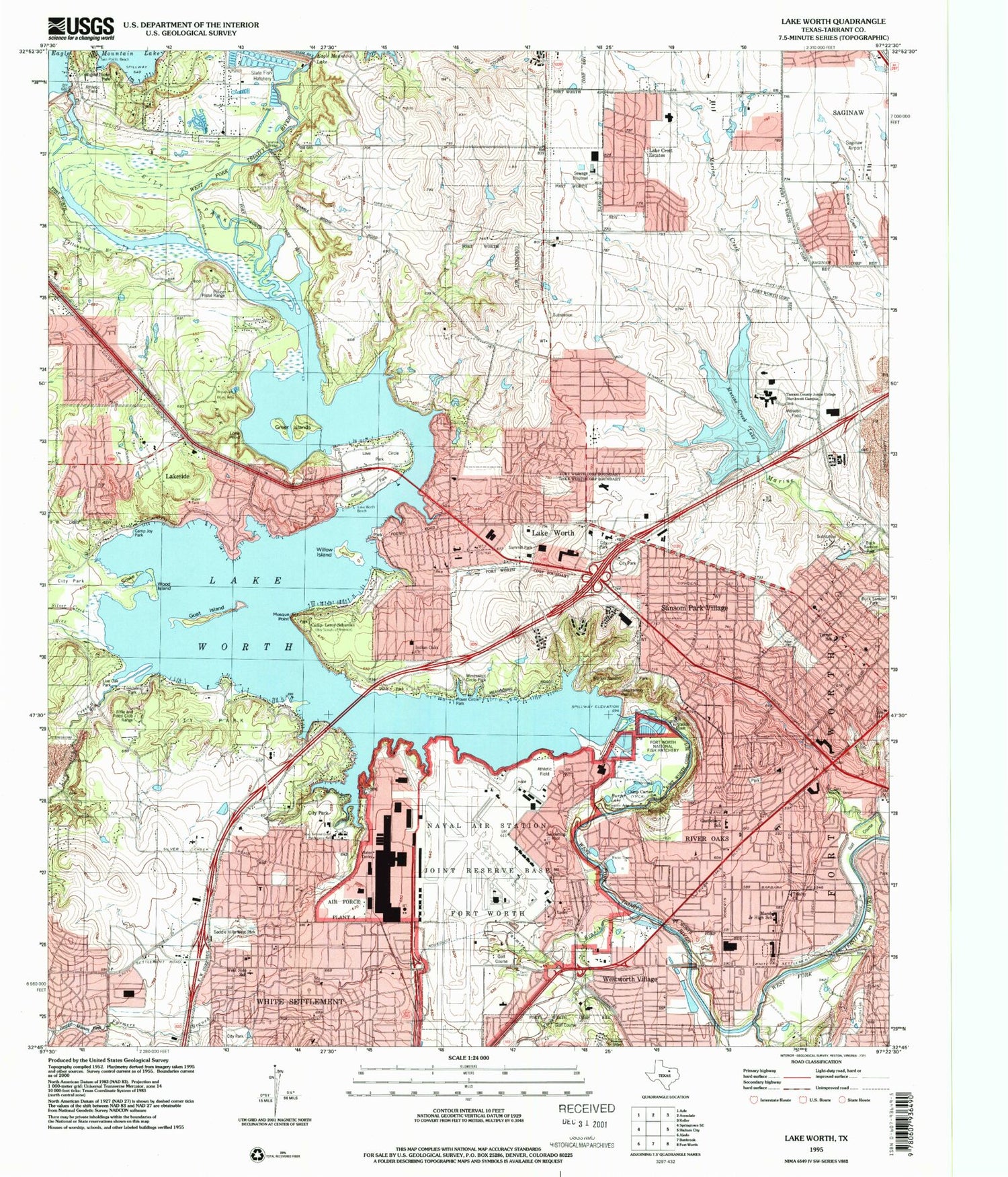 Classic USGS Lake Worth Texas 7.5'x7.5' Topo Map Image