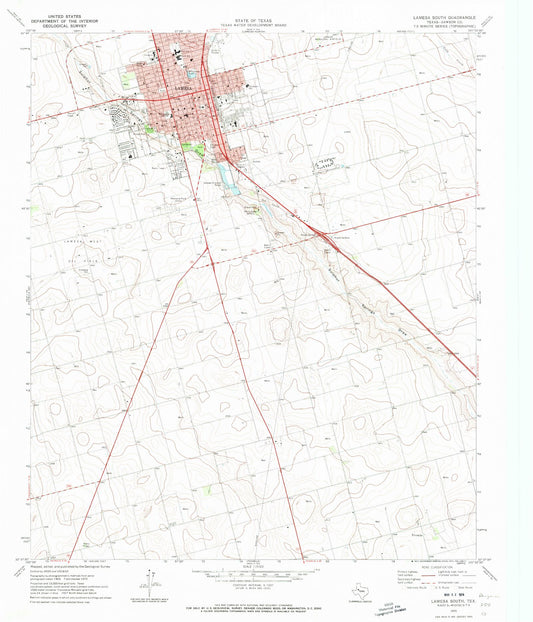 Classic USGS Lamesa South Texas 7.5'x7.5' Topo Map Image
