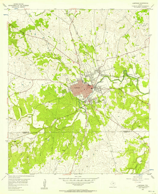 Classic USGS Lampasas Texas 7.5'x7.5' Topo Map Image