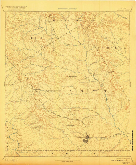 Historic 1894 Lampasas Texas 30'x30' Topo Map Image