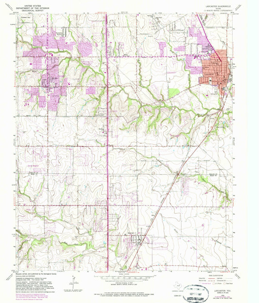 Classic USGS Lancaster Texas 7.5'x7.5' Topo Map Image