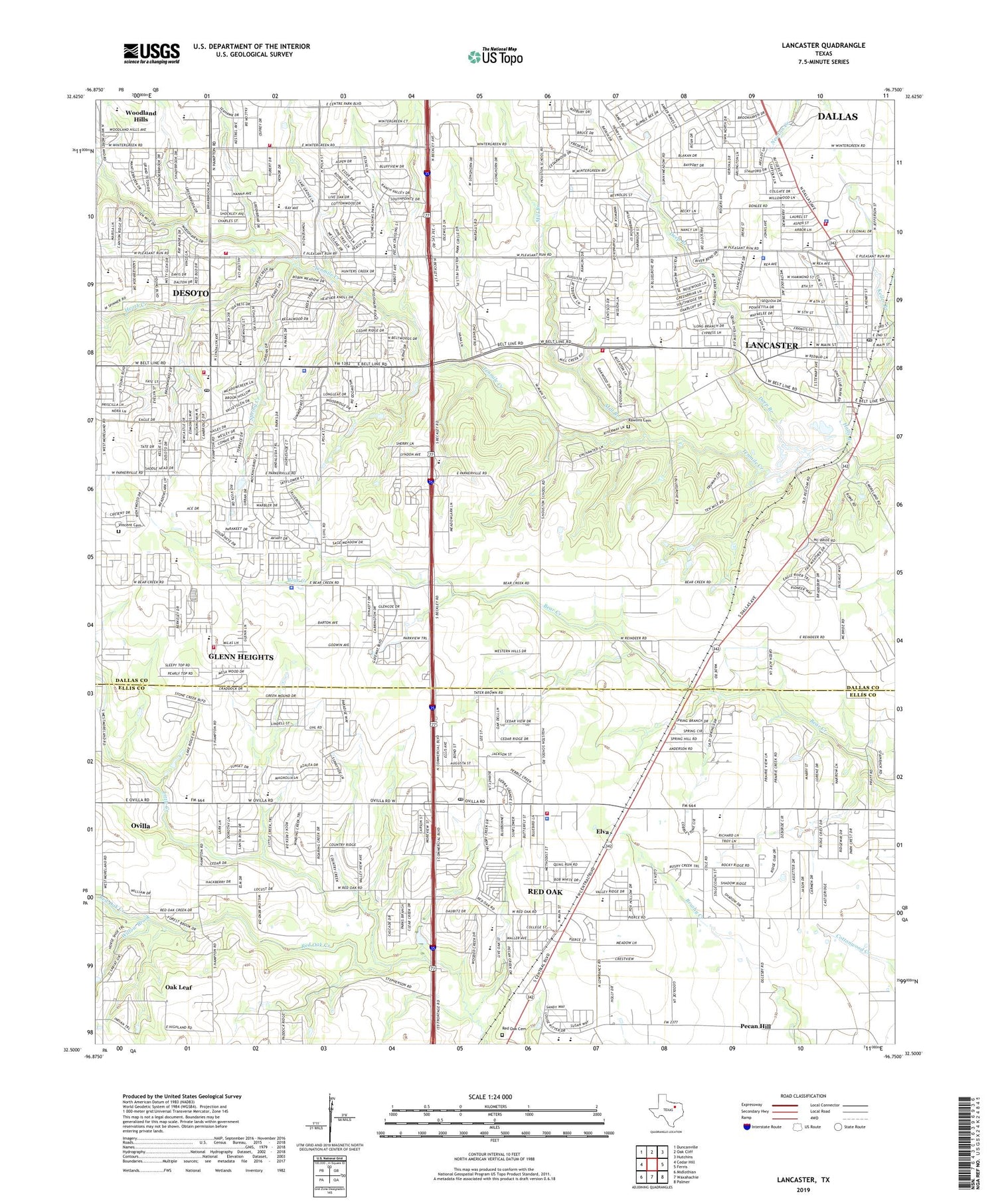 Lancaster Texas US Topo Map Image