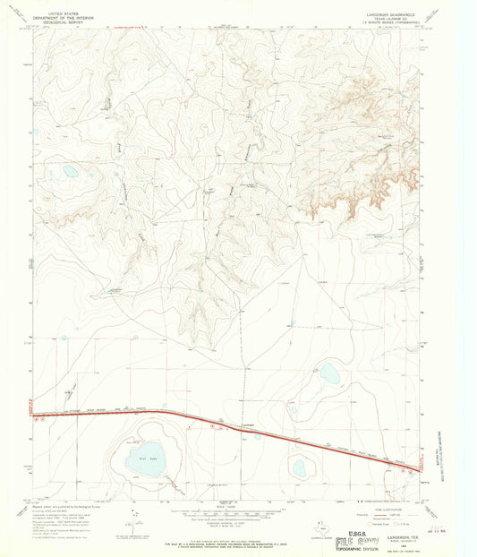 Classic USGS Landergin Texas 7.5'x7.5' Topo Map Image