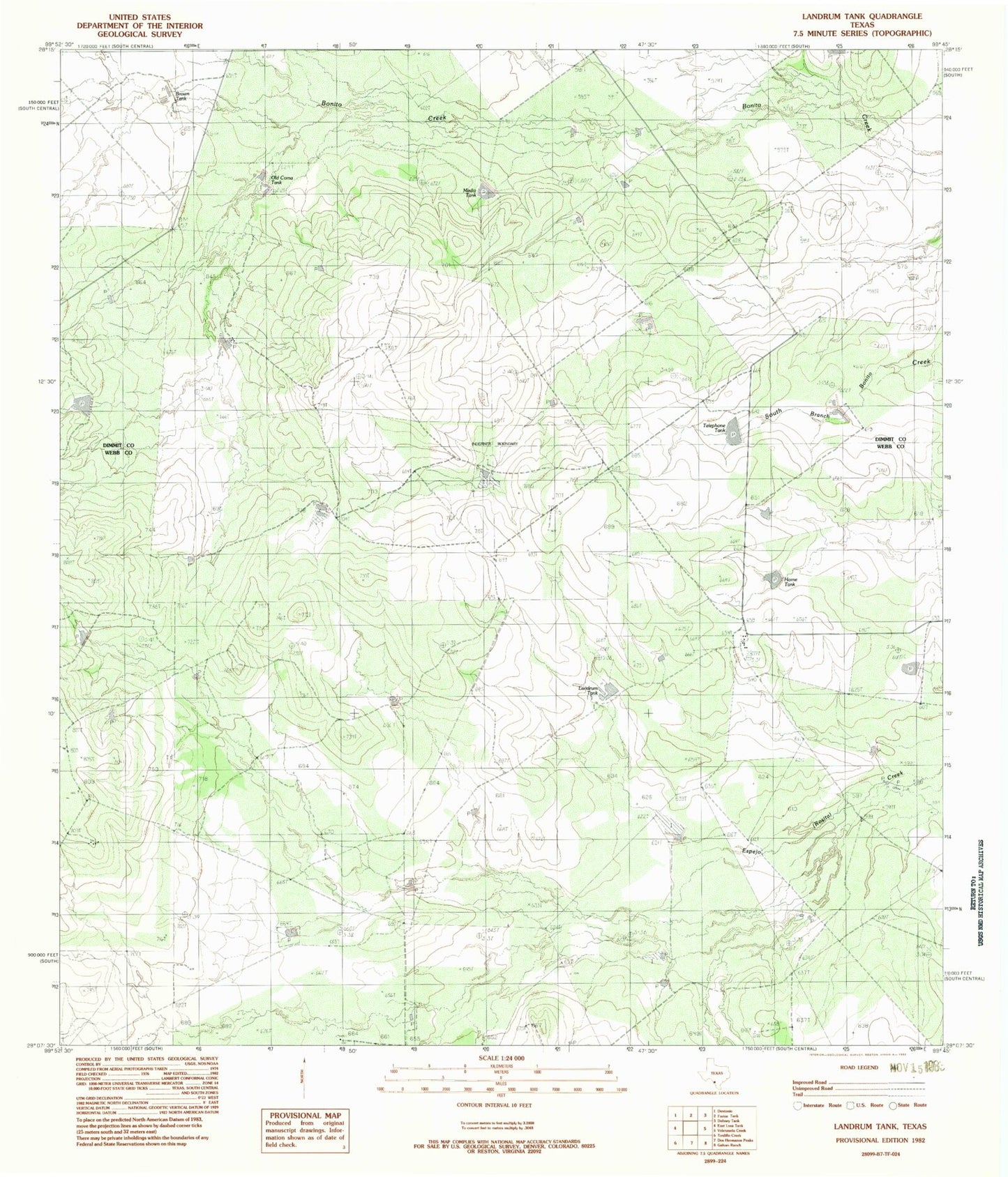 Classic USGS Landrum Tank Texas 7.5'x7.5' Topo Map Image
